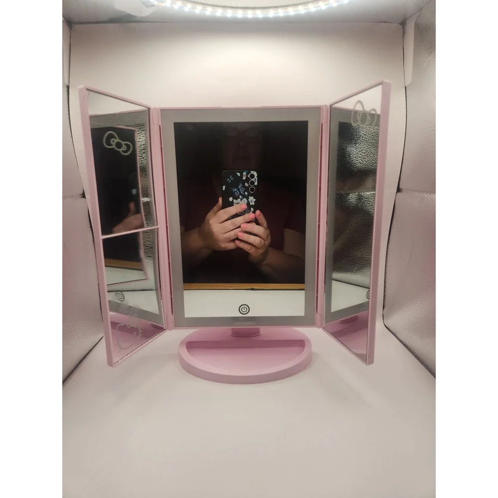 Hello Kitty Pink Impressions 2021 Tri-Fold LED Makeup Vanity Mirror Collectible